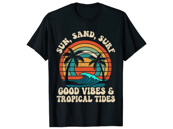 Sun Sand Surf Good Vibes Summer T-Shirt Graphics Freebies